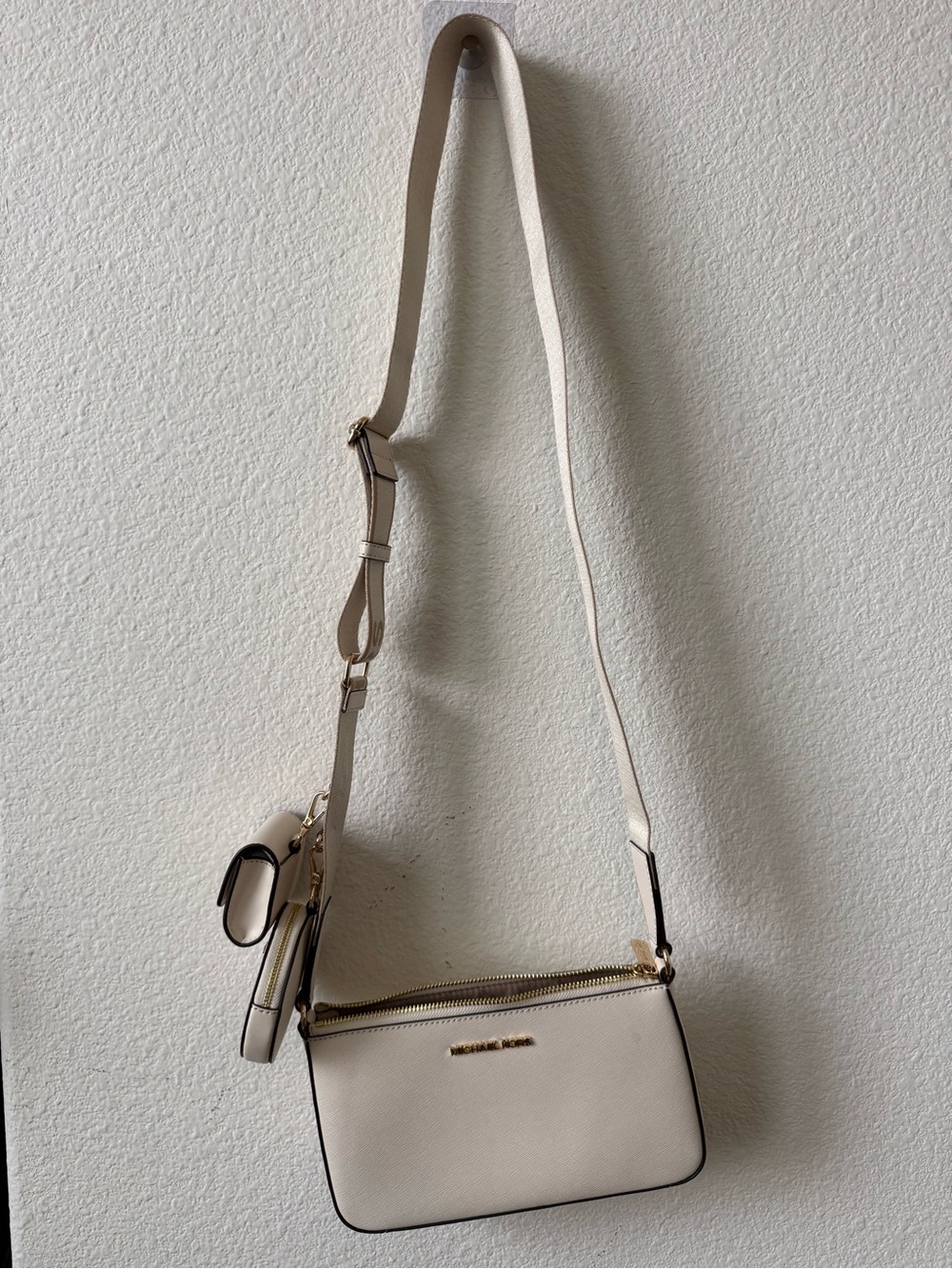 Michael Kors 3pc Crossbody Set Cream Logo Strap Coin Pouch